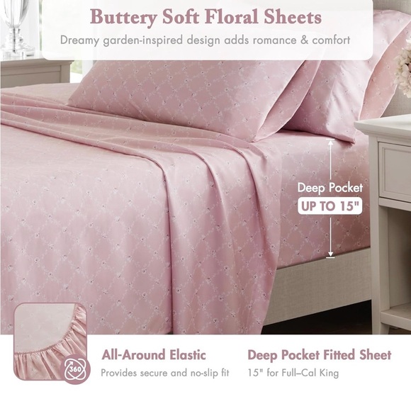 Madison Park Pink Floral King Size Comforter Set 7 pieces - Picture 5 of 9